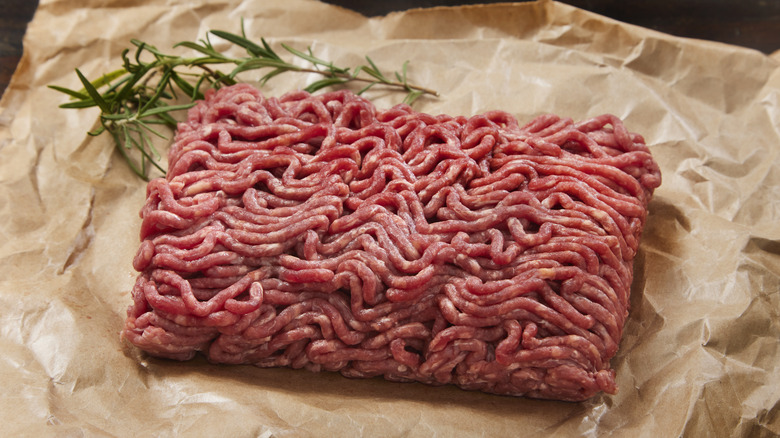 ground beef on butcher paper