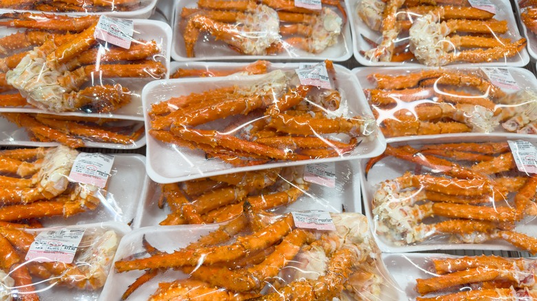 kirkland signature king crab legs displayed at costco