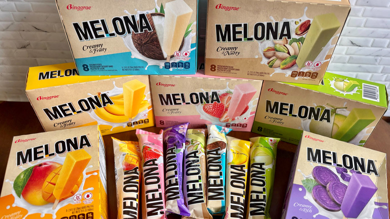 Melona ice cream bar boxes with Melona bars