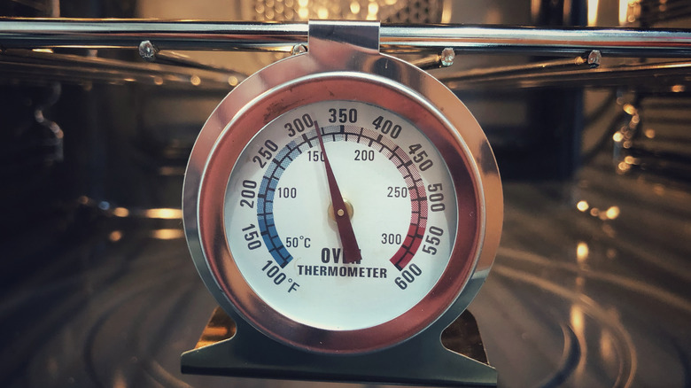 Oven thermometer in use