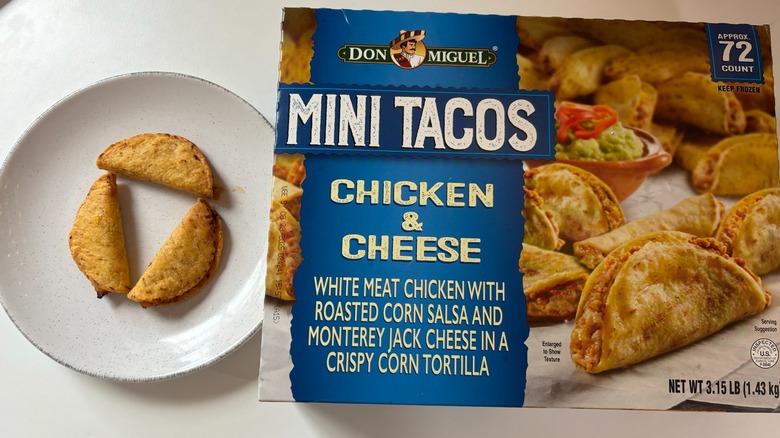 Don Miguel chicken and cheese mini tacos and box