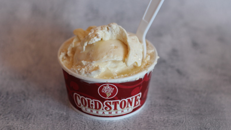 Coconut cream pie ice cream in a cup from Cold stone Creamery