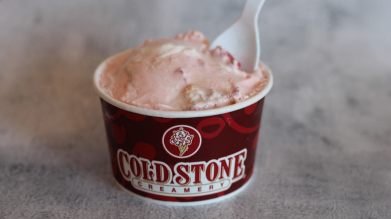 Strawberry ice cream in a cup from cold stone creamery