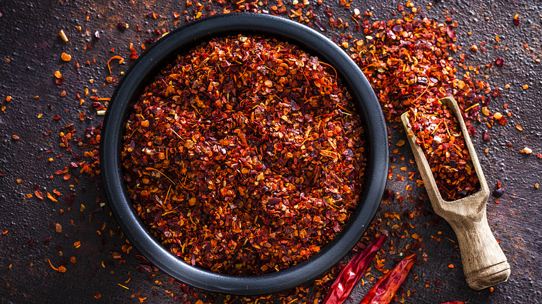 A bowl of chili flakes