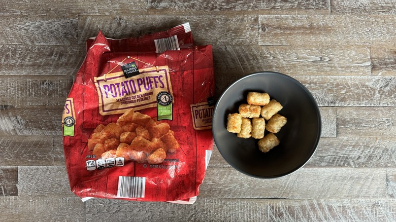 Season's Choice tater tots brands next to bowl of tots