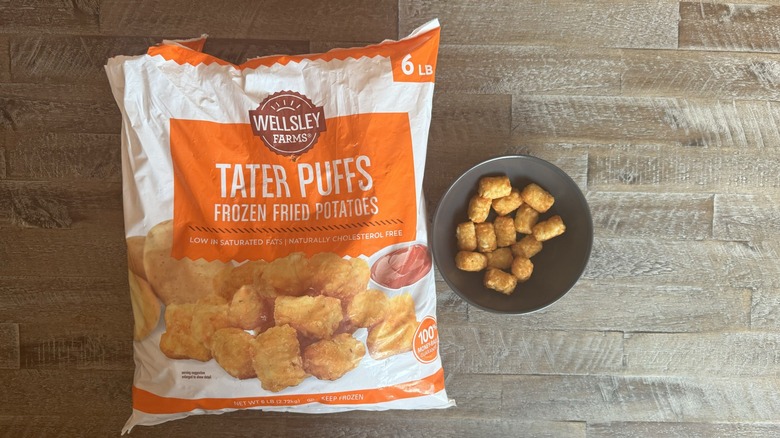 Wellsley Farms bag with tater tots in bowl