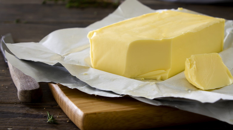 butter block on cutting board