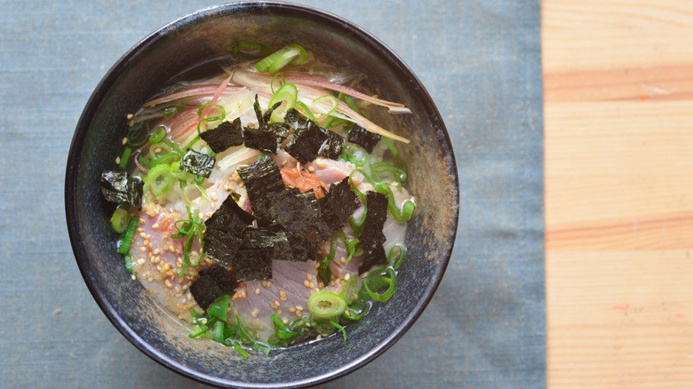 Tuna ochazuke in a bowl with broth