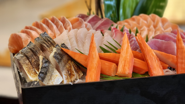 Tuna shabu shabu in box with different fish