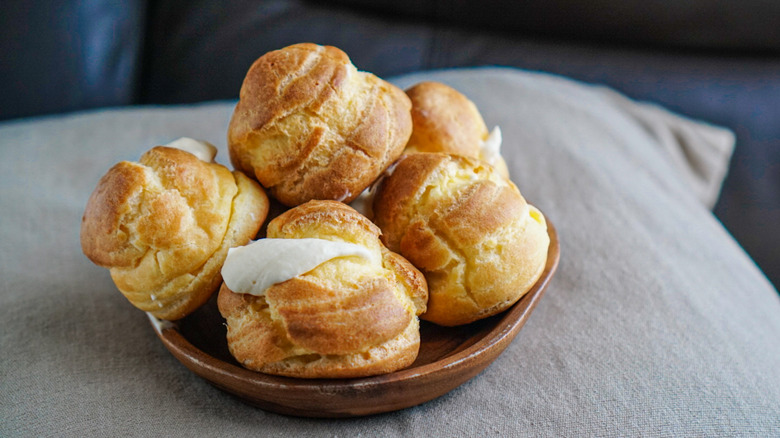 Choux buns on tablecloth