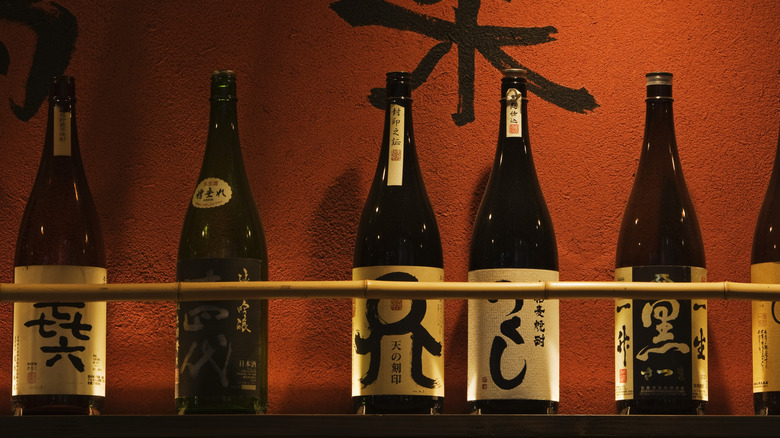 Grouping of sake bottles