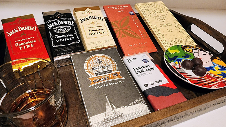 whiskey chocolate bars on tray