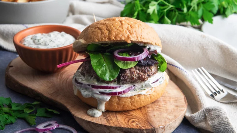 Lamb burger with lemon dill mayo