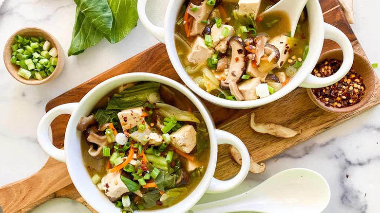 Bowls of shitake mushroom soup