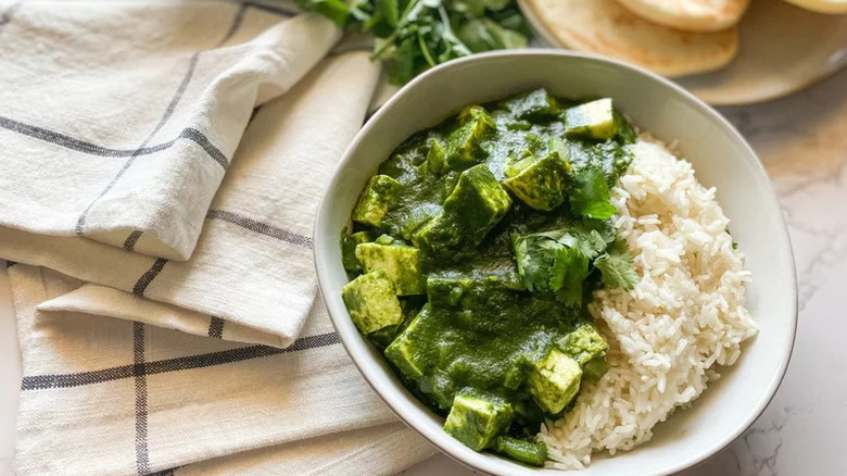 Palak paneer with rice