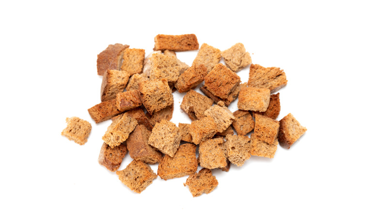 toasted croutons on counter