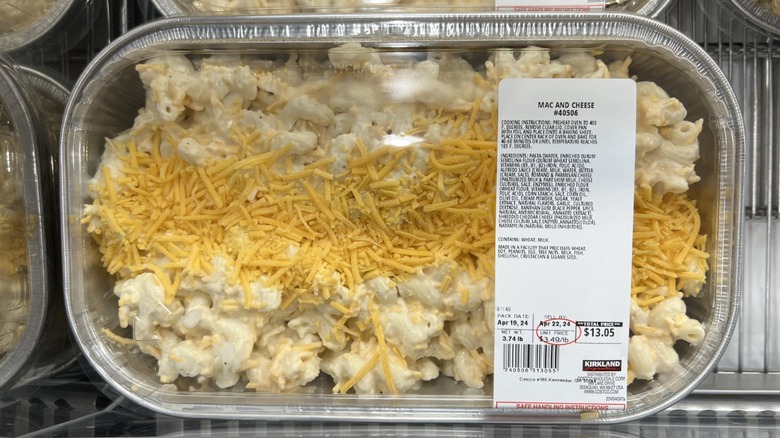 Pan of Costco mac and cheese