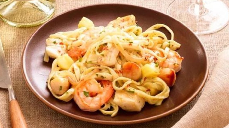 Seafood pasta on a plate