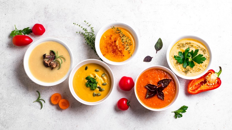 Bowls of colorful soup