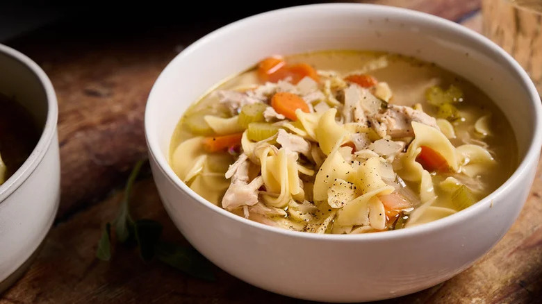 Bowl of chicken noodle soup 