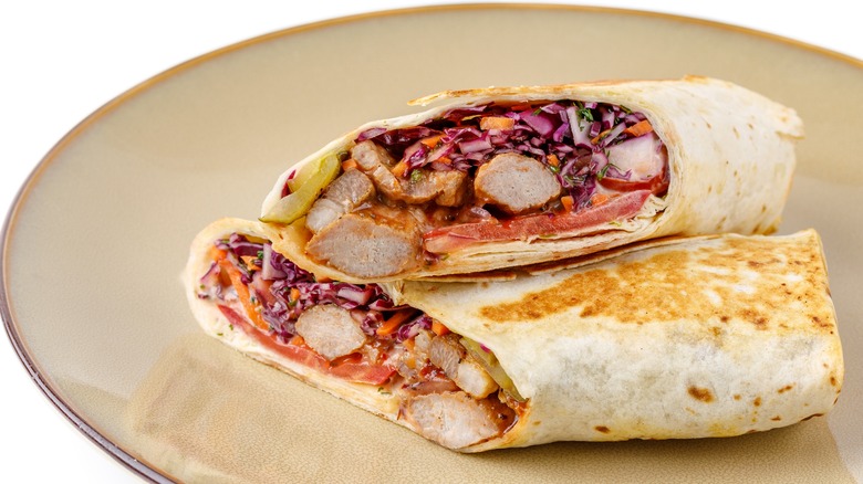 chicken burrito half stacked