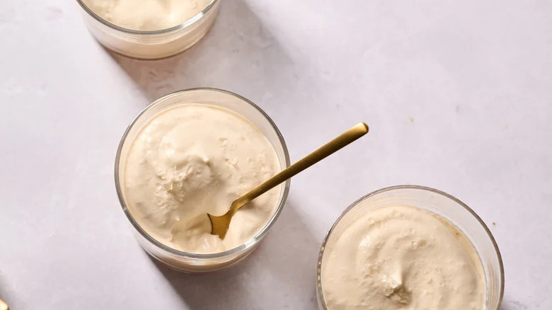 Starbucks-inspired salted caramel foam panna cotta in glass cups