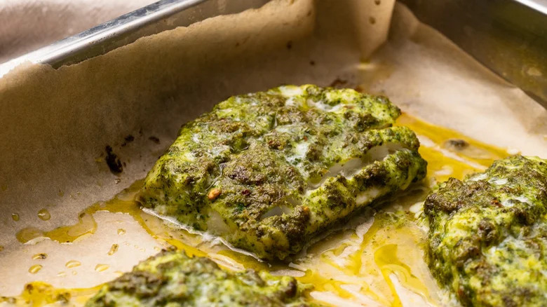 marinated and baked cod fillet