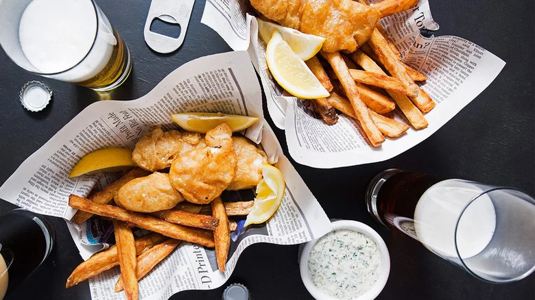 fried cod served on newspaper