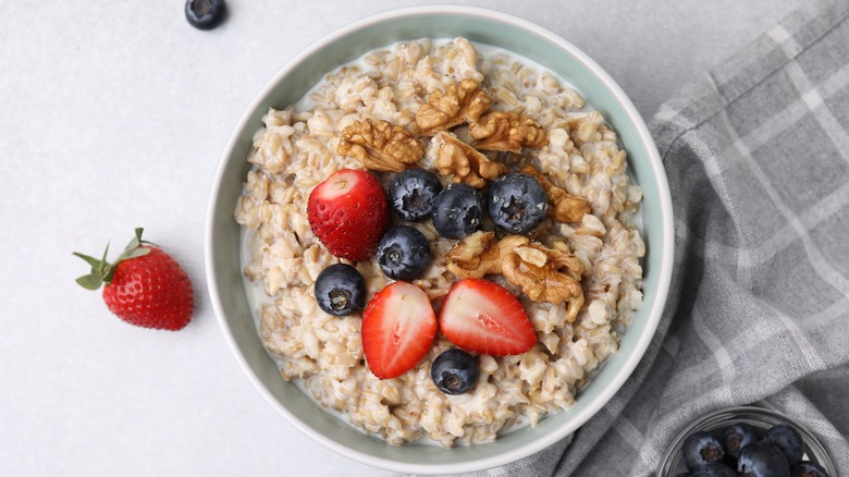 Bowl of oatmeal with fruits