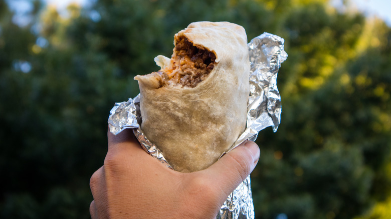 Hand holding a burrito