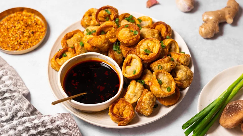 plate of miniature fried wontons