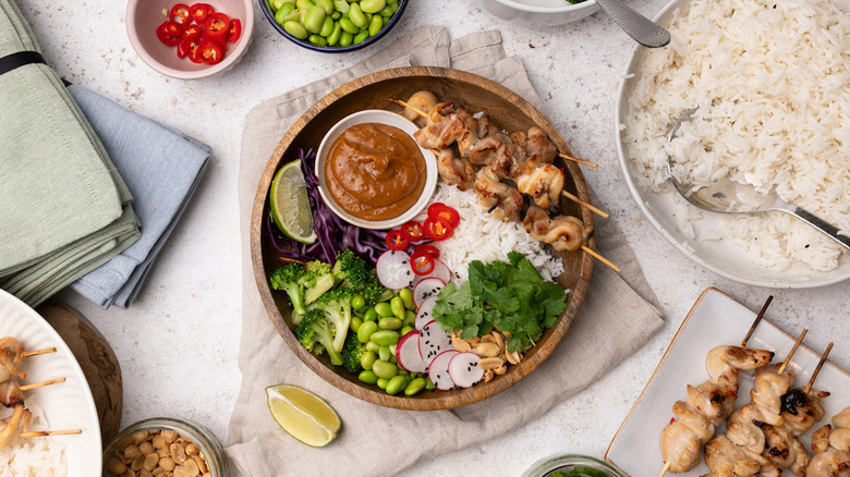 A plate of satay chicken