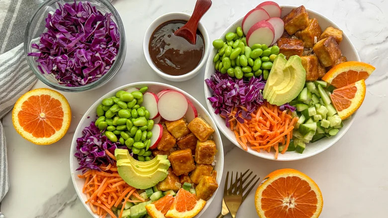 colorful veggie bowls with tofu