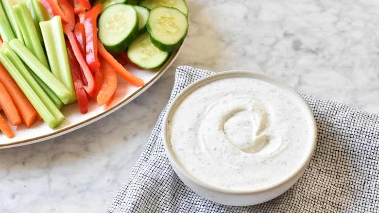 bowl of ranch with veggies