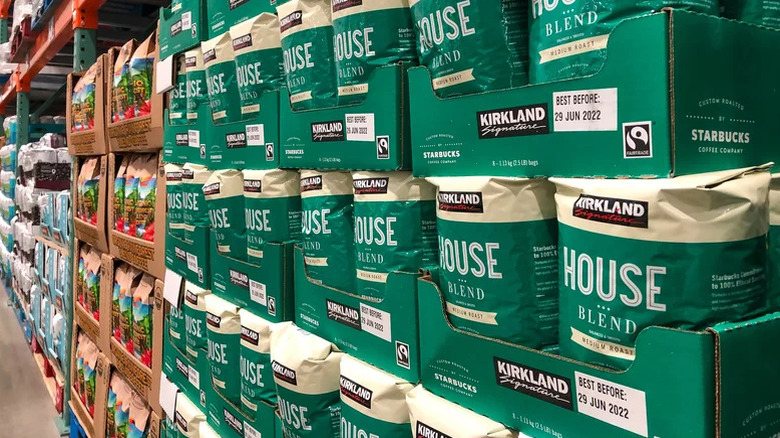 Kirkland House Blend bags on shelf at Costco