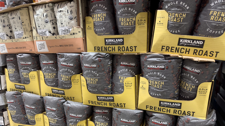 Kirkland Signature French Roast bags in on Costco store shelves