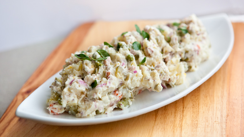 Potato salad on tray