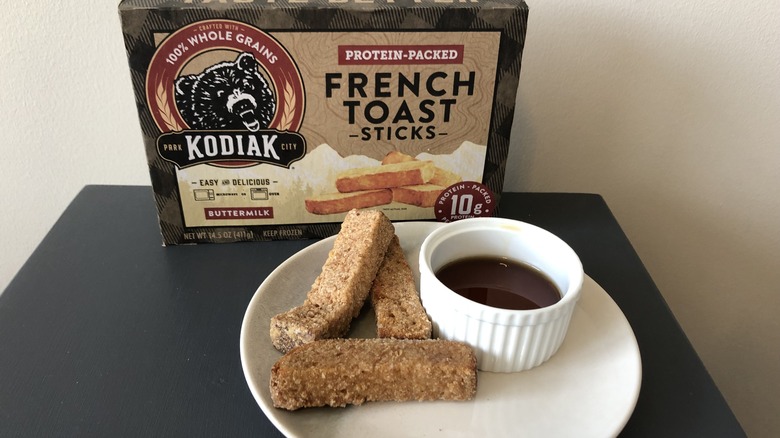 Plate of Kodiak French toast sticks and syrup