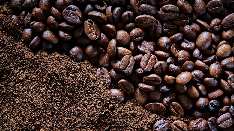 Ground and whole coffee beans