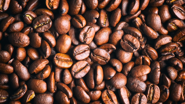 Roasted coffee beans close-up