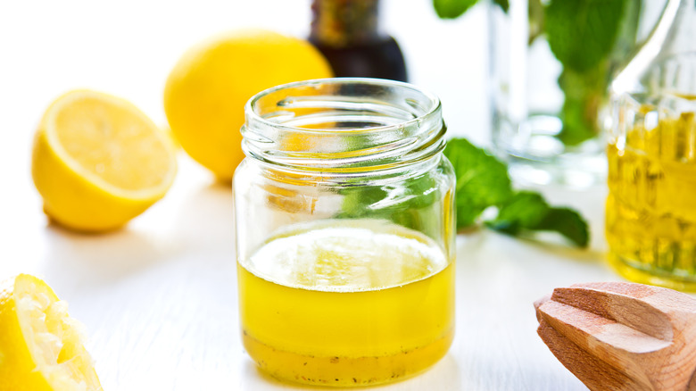 lemon vinaigrette in glass jar