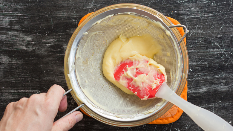 custard being strained