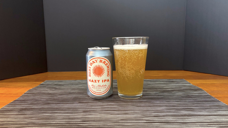 Best Day Brewing hazy IPA in pint glass on bar mat