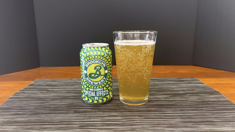 Brooklyn Brewery NA special effects IPA in pint glass on bar mat