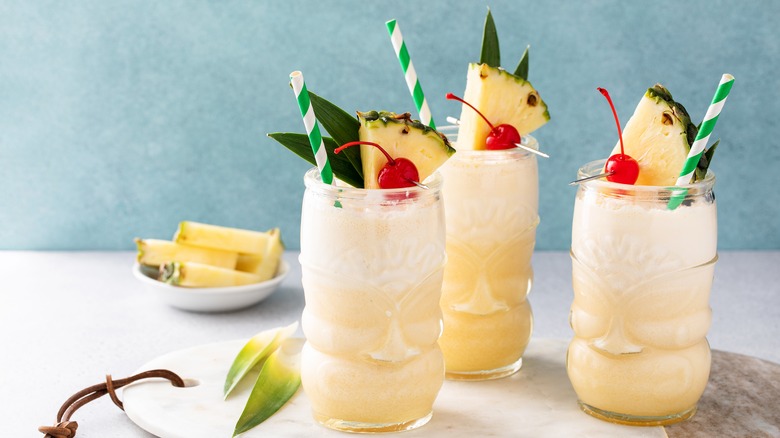 trio of frozen tiki cocktails