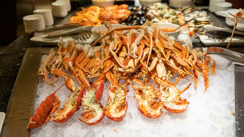 Seafood buffet with lobster and crab on ice