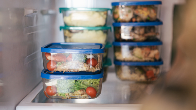 containers of food in fridge