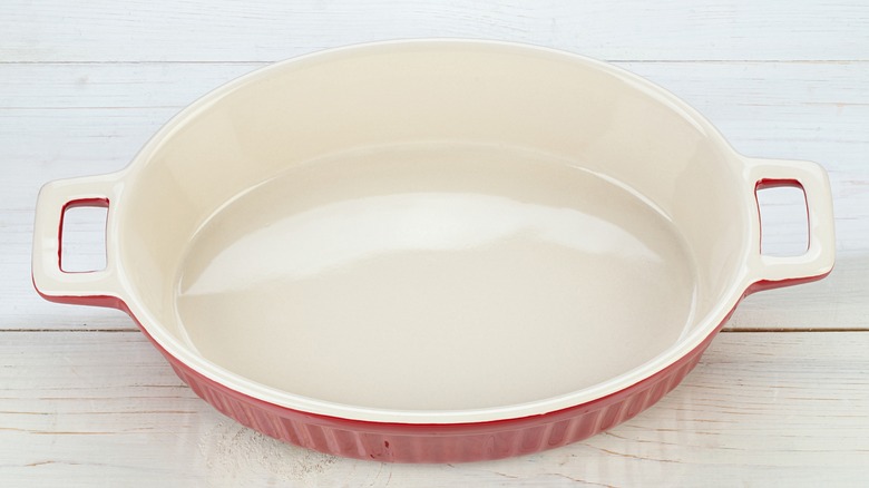 empty shallow baking dish