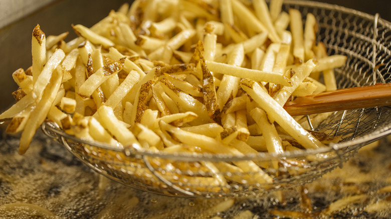 frying french fries in oil