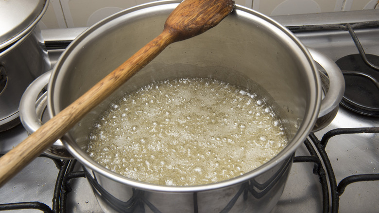 boiling sugar syrup in large pot